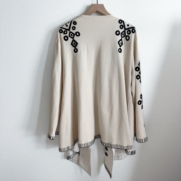 Roja Sweater Womens XL Ivory Black Embroidered Geometric Cotton Boho Cardigan - Picture 6 of 16